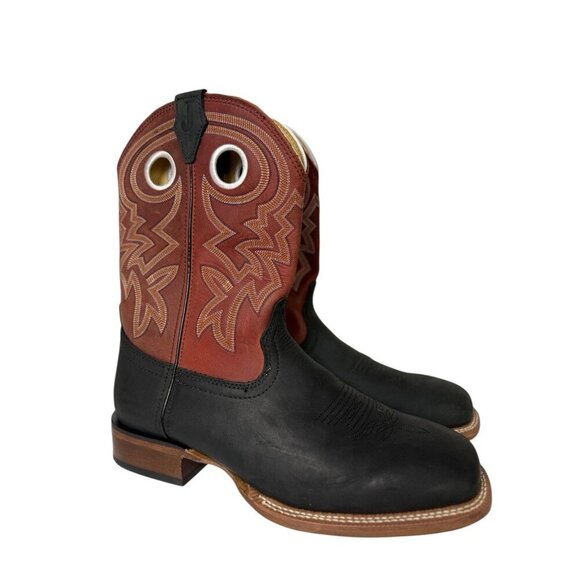 Justin Big News 11” Western Black Red Cowhide Boot Mens Size 7D FN7022 NEW - Picture 3 of 16